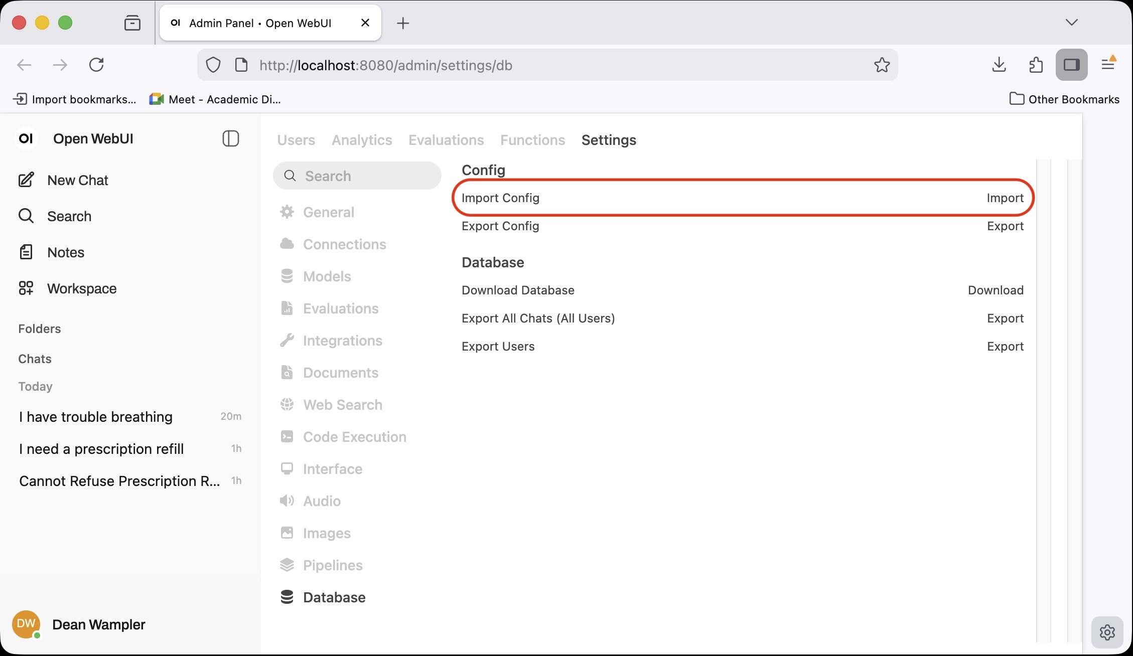 Open WebUI Database Settings