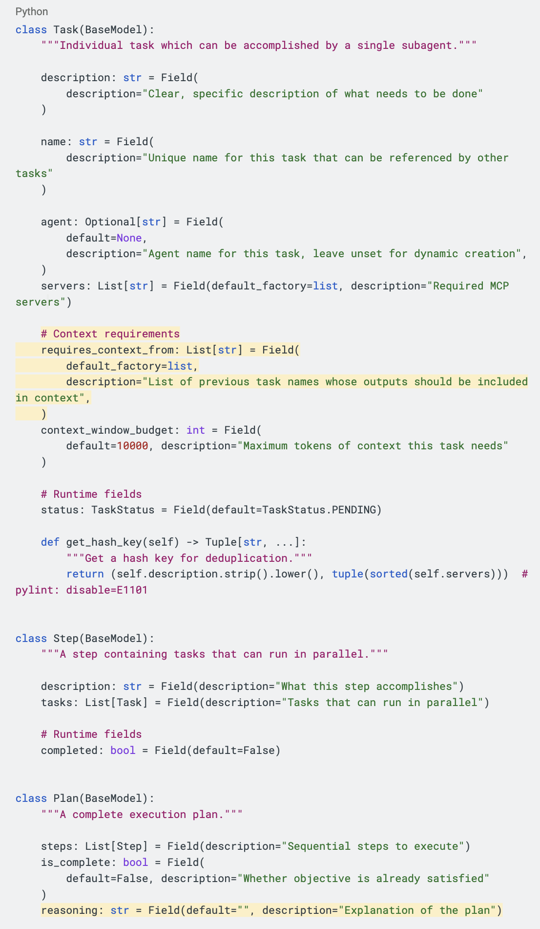 Task and Plan Code Changes